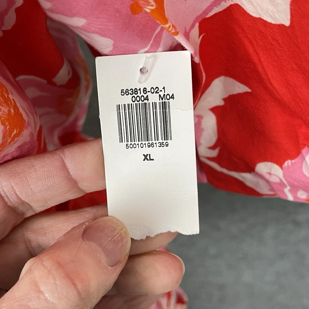 Old Navy Red Floral Puff Sleeve Wrap Top Womens XL Cottagecore Romantic Tropical